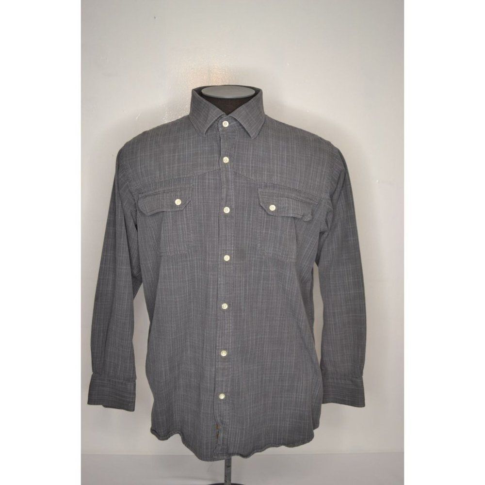 Born Men's Large Grey Plaid Bamboo Blend Long Sleeve Button Down Shirt
